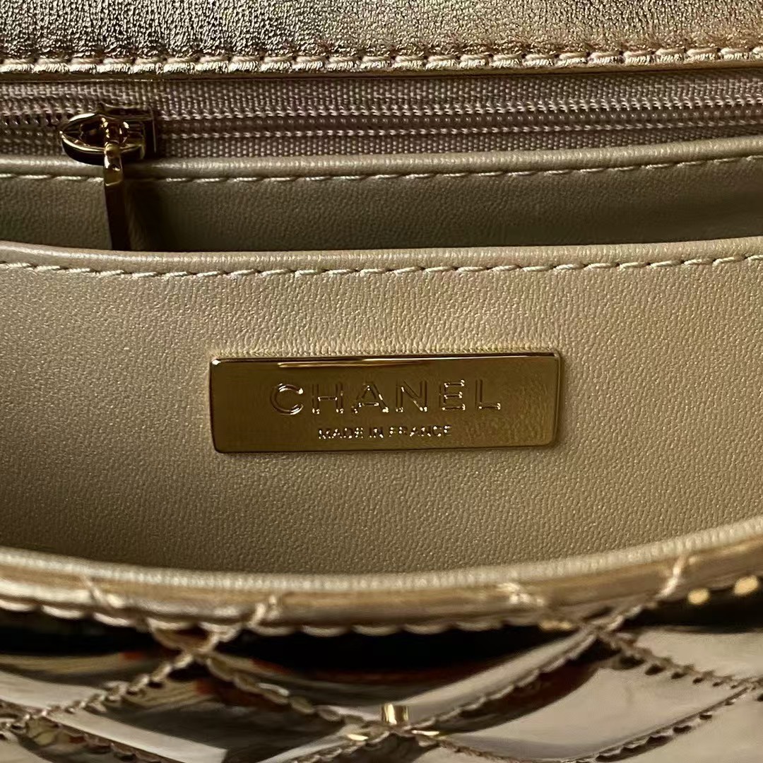 Replicate Chanel AS4648 Flap Bag Star Coin Purse Mirrored Calfskin Metallic Calfskin   Gold Metallic Gold(1:1 replica)