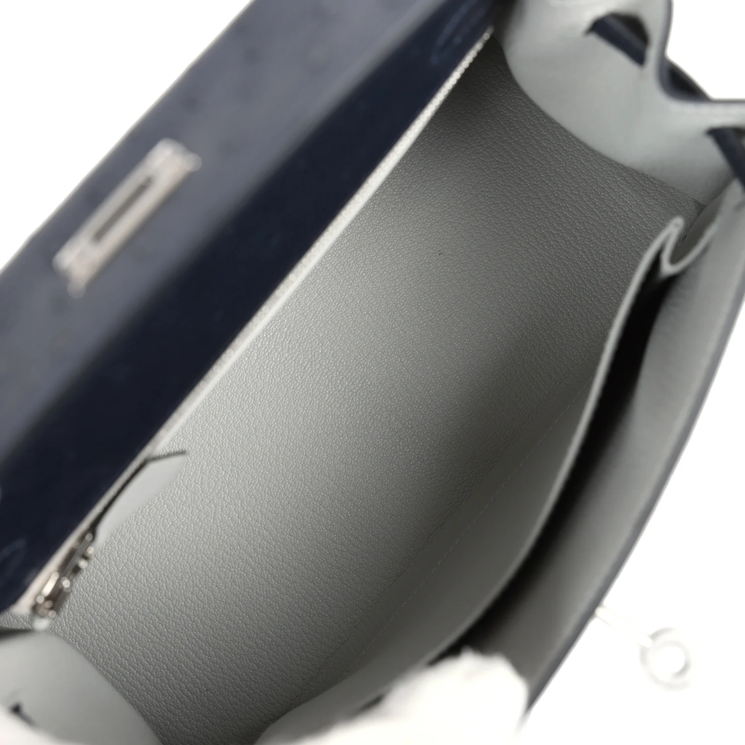 Replicate Hermes Special Order (HSS) Kelly Sellier 25 Bleu Indigo Verso Ostrich Palladium Hardware(1:1 replica)