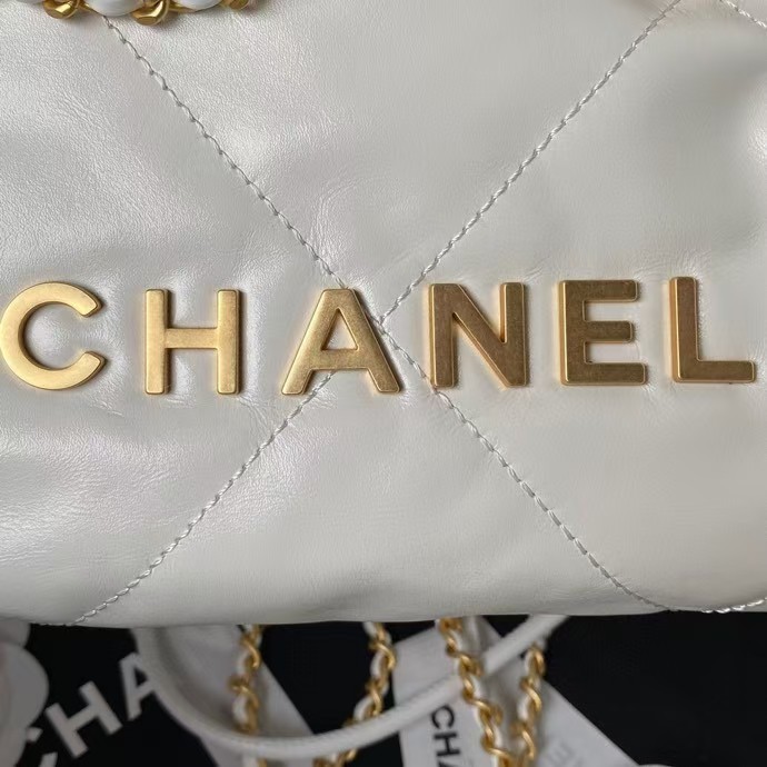 Replicate Chanel 22 AS3980 Mini Tote Shiny Calfskin   Gold-Tone Metal White(1:1 replica)