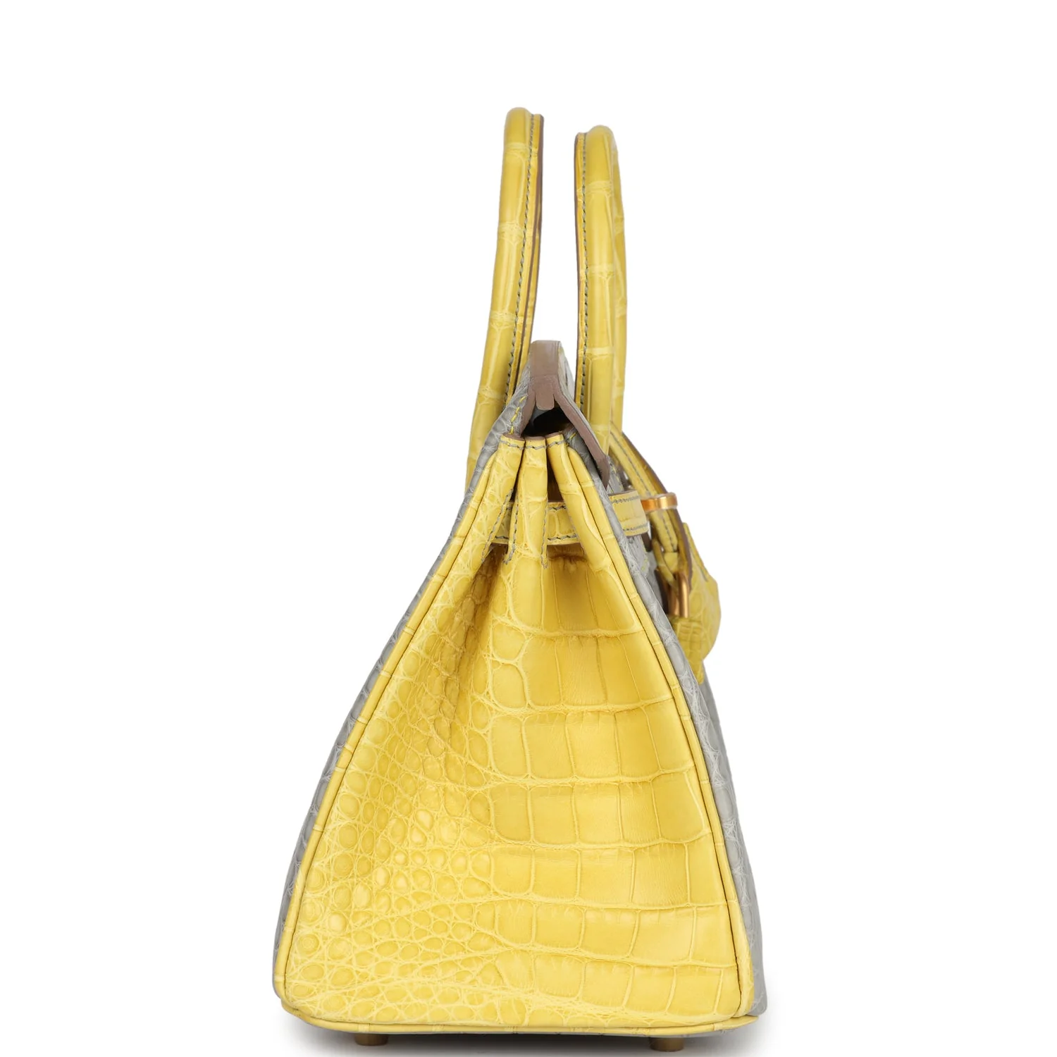 Replicate Hermes Special Order (HSS) Birkin 25 Gris Perle and Mimosa Matte Alligator Brushed Gold Hardware(1:1 replica)