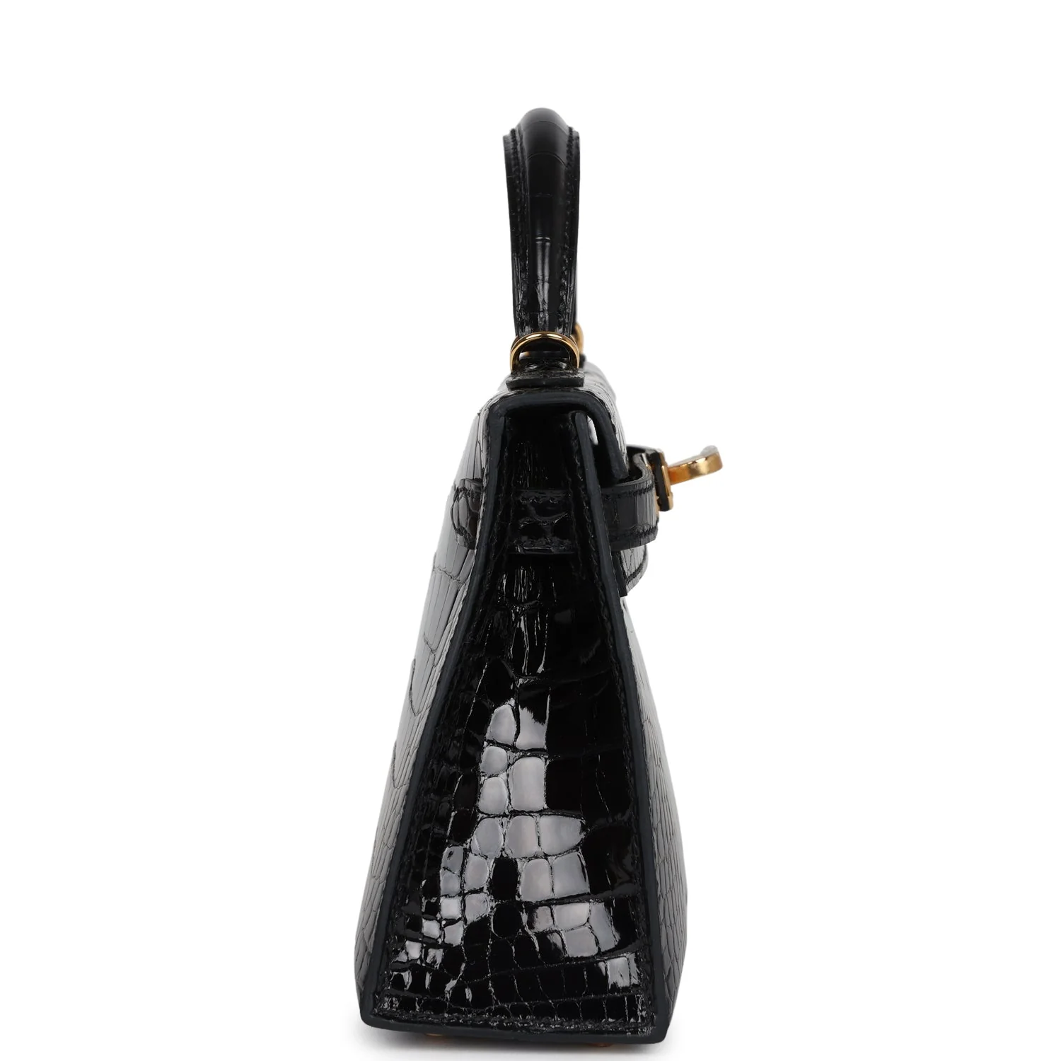 Replicate Hermes Kelly Sellier 20 Black Shiny Alligator Gold Hardware(1:1 replica)