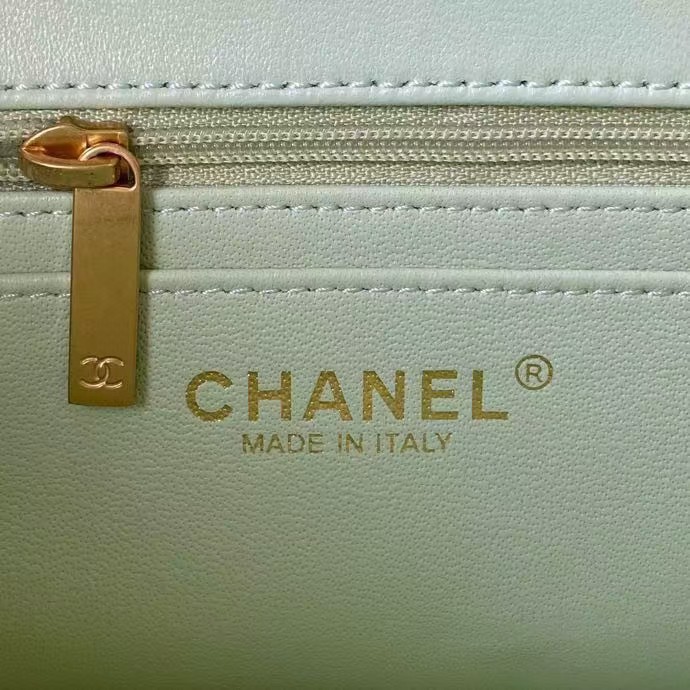 Replicate Chanel 23K AS1787 Mini Pearl Embossed Rectangular Flap Bag Lambskin Brushed Metal Hardware Light Green(1:1 replica)