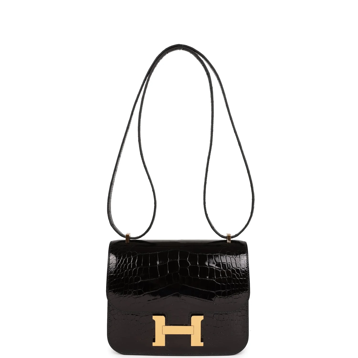 Replicate Hermes Constance 18 Black Shiny Alligator Gold Hardware(1:1 replica)