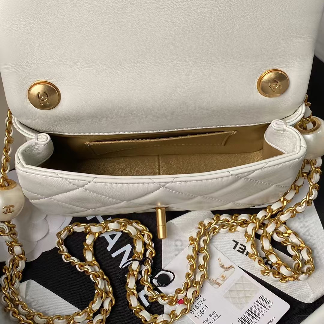 Replicate Chanel AS4868 Mini Flap Bag Pearl Lambskin Faux Pearl   Gold Metal White(1:1 replica)