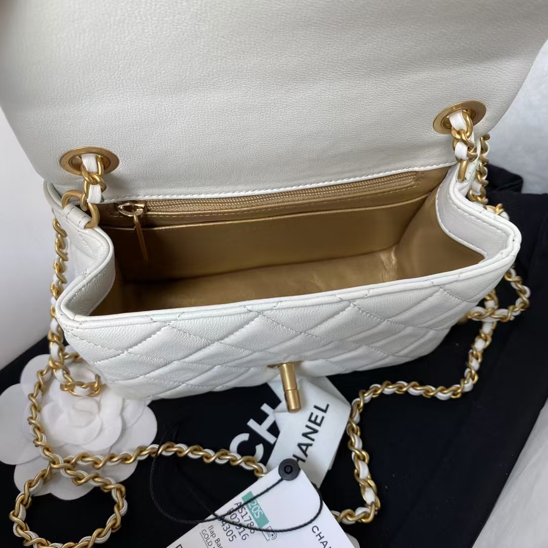 Replicate Chanel 23C AS1786 Mini Square Pearl Embossed Flap Bag Antique Gold Hardware White(1:1 replica)