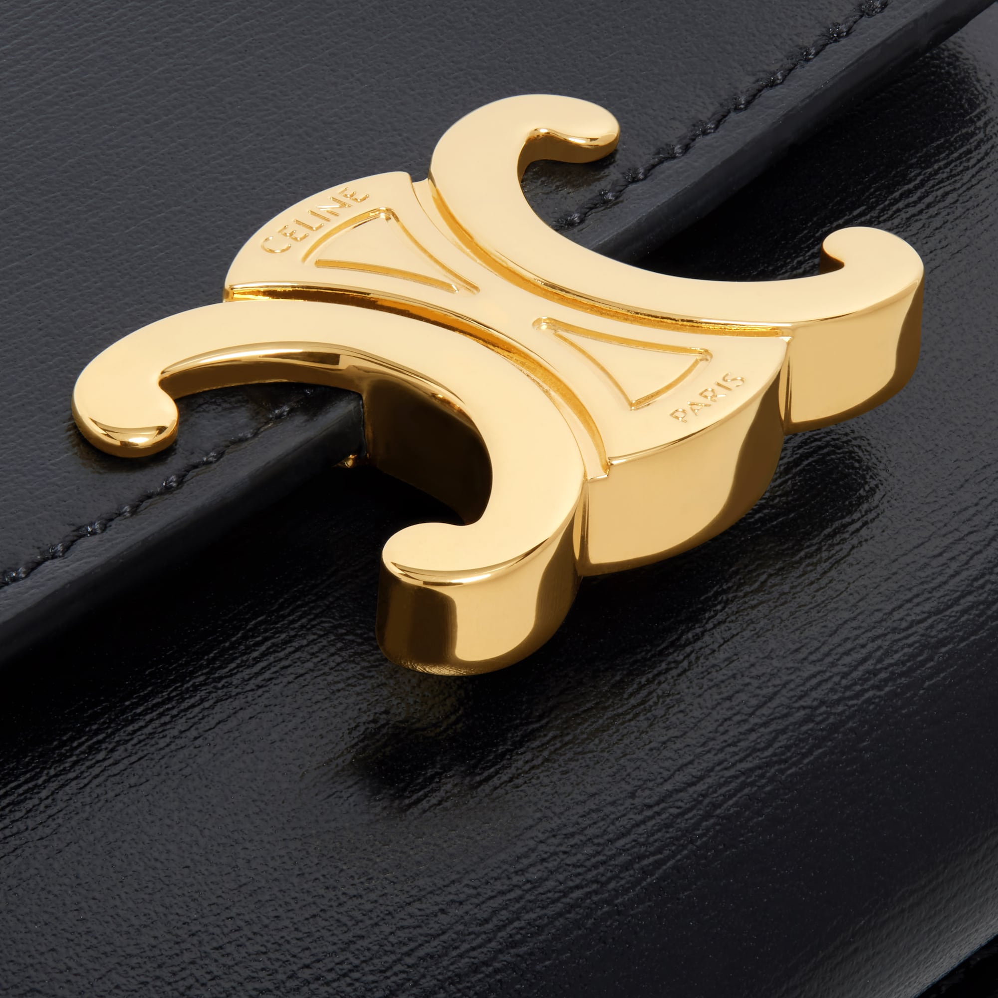 Replicate COMPACT WALLET WITH COIN TRIOMPHE IN SHINY CALFSKIN BLACK(1:1 replica)