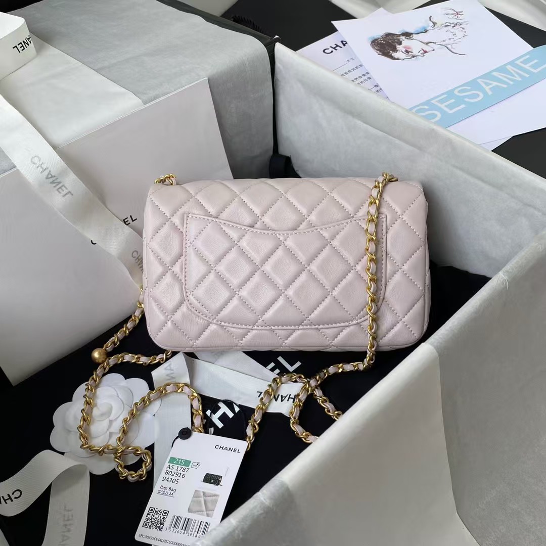 Replicate Chanel 23K AS1787 Mini Pearl Embossed Rectangular Flap Bag Lambskin Brushed Metal Hardware Light Purple(1:1 replica)