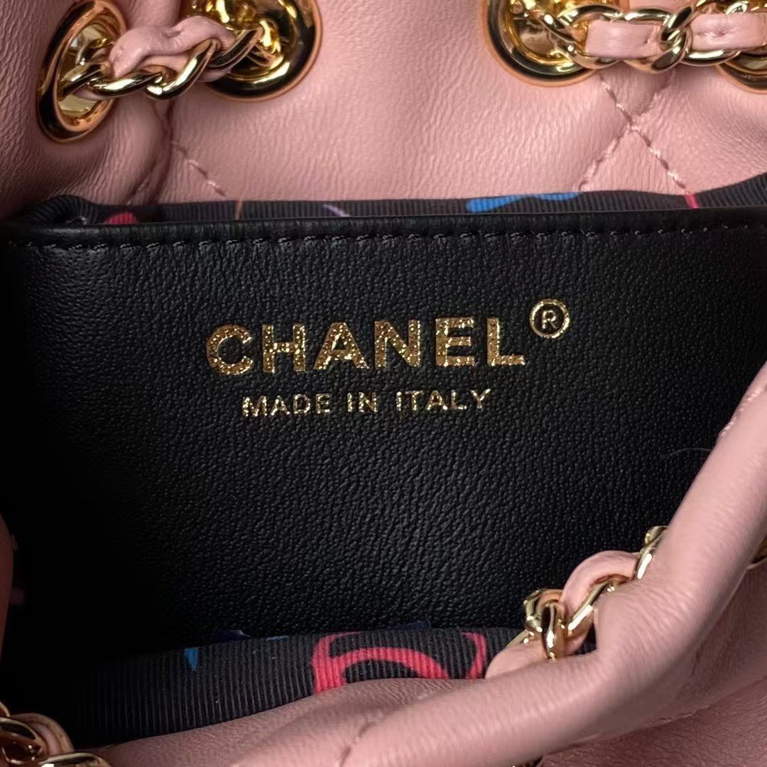 Replicate Chanel 24S AS4810 Medium CC Drawstring Backpack Shiny Lambskin Light Gold Hardware Pink(1:1 replica)