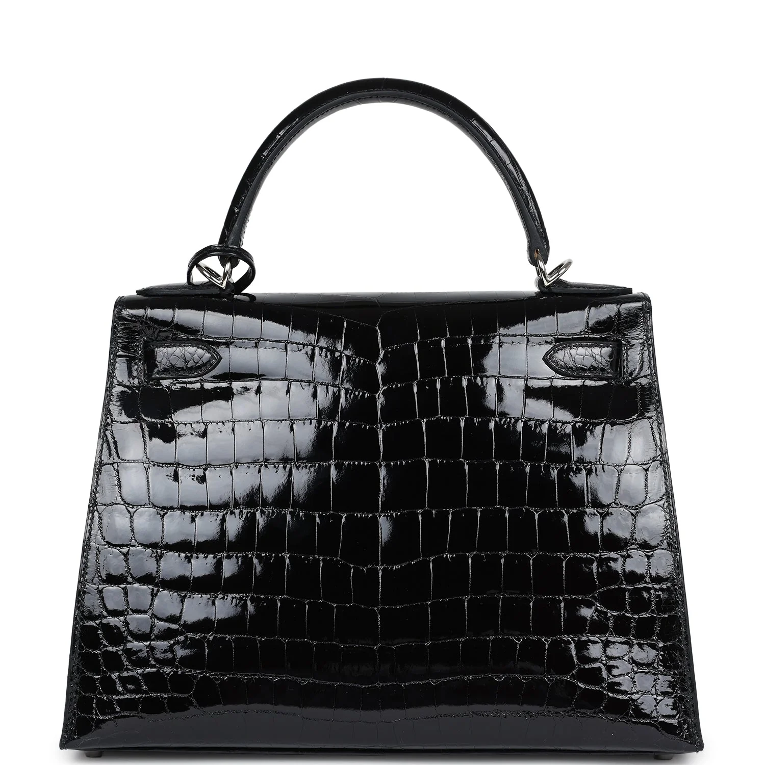 Replicate Hermes Kelly Sellier 28 Black Shiny Niloticus Crocodile Palladium Hardware(1:1 replica)