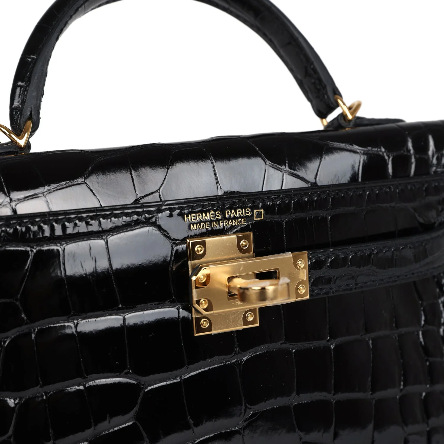 Replicate Hermes Kelly Sellier 20 Black Shiny Alligator Gold Hardware(1:1 replica)