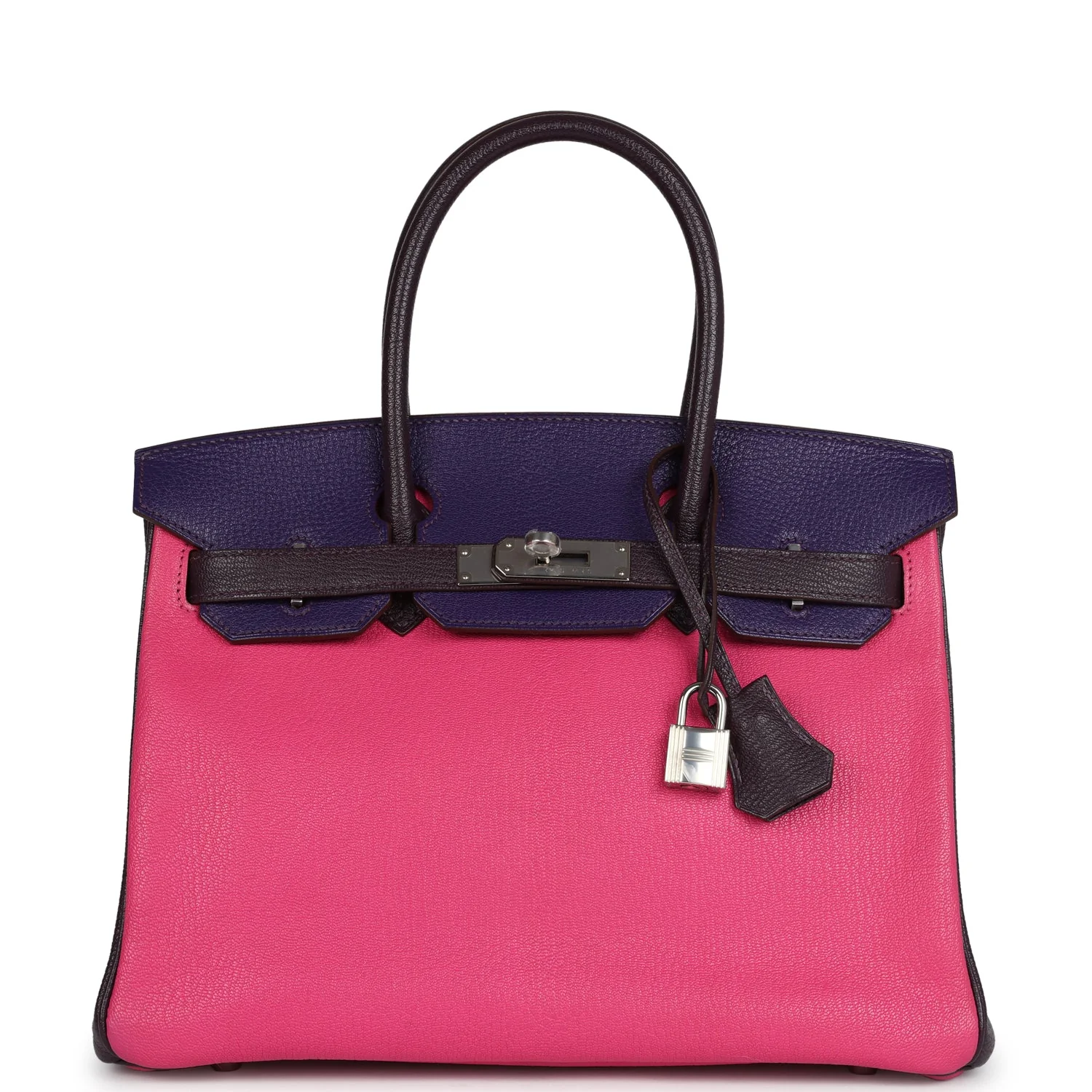 Replicate Hermes Special Order (HSS) Birkin 30 Tri-color Raisin, Ultraviolet and Rose Shocking Chevre Palladium Hardware(1:1 replica)