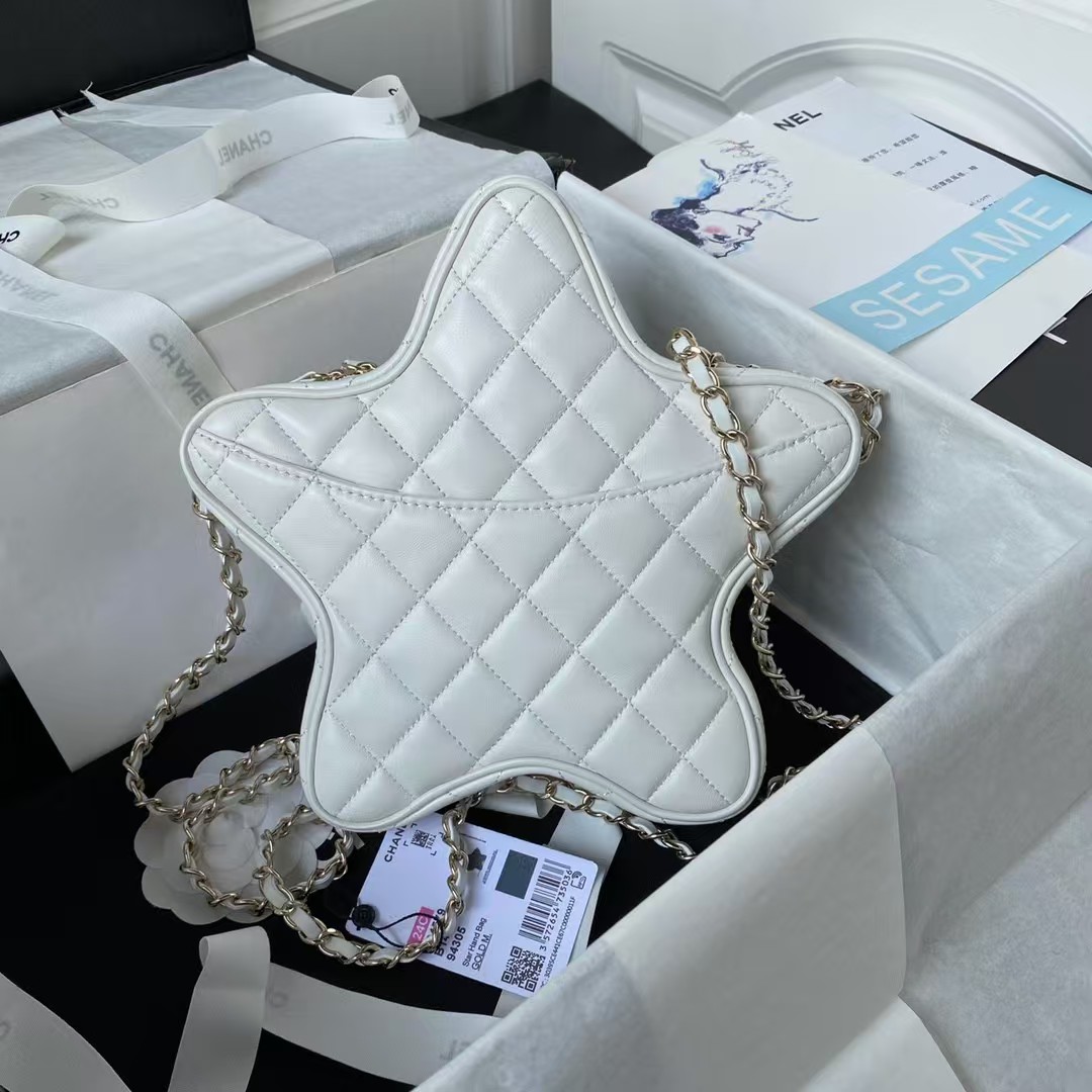 Replicate Chanel 24C AS4579 Star Bag White Lambskin Light Gold Hardware(1:1 replica)