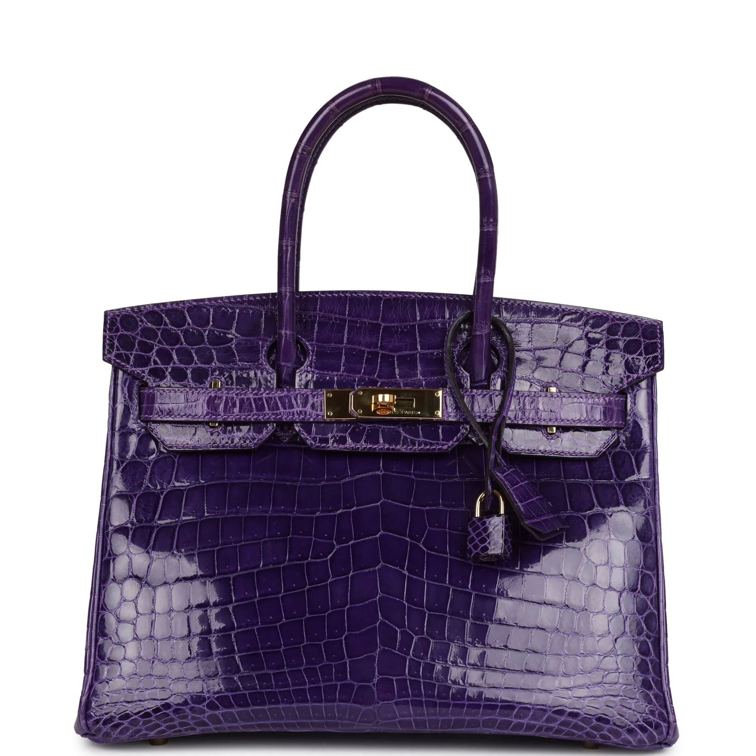 Replicate Hermes Birkin 30 Ultraviolet Shiny Niloticus Crocodile Gold Hardware(1:1 replica)