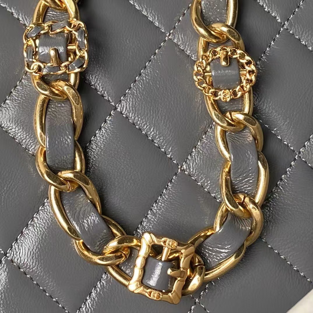 Replicate Chanel 24A AS4992 Mini Shiny Lambskin Flap Bag with Top Handle Grey(1:1 replica)