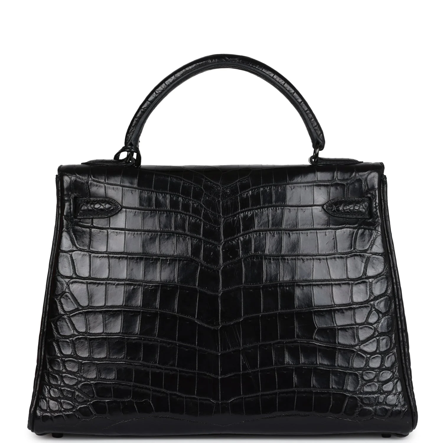 Replicate Hermes Kelly Retourne 32 SO Black Matte Niloticus Crocodile Black Hardware(1:1 replica)