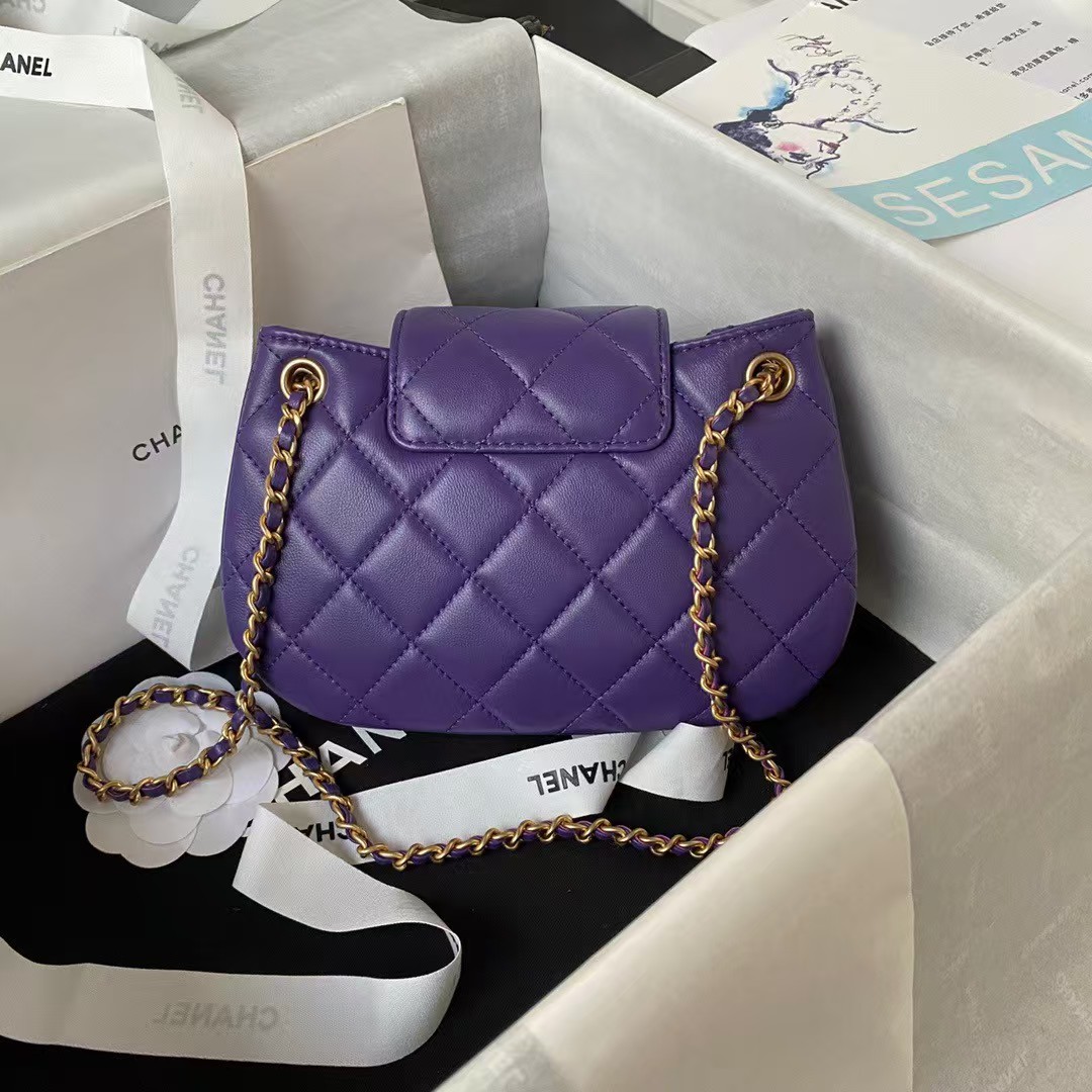 Replicate Chanel 24C Vintage Logo Small Quilted Lambskin Shoulder Bag AS4609 Purple(1:1 replica)