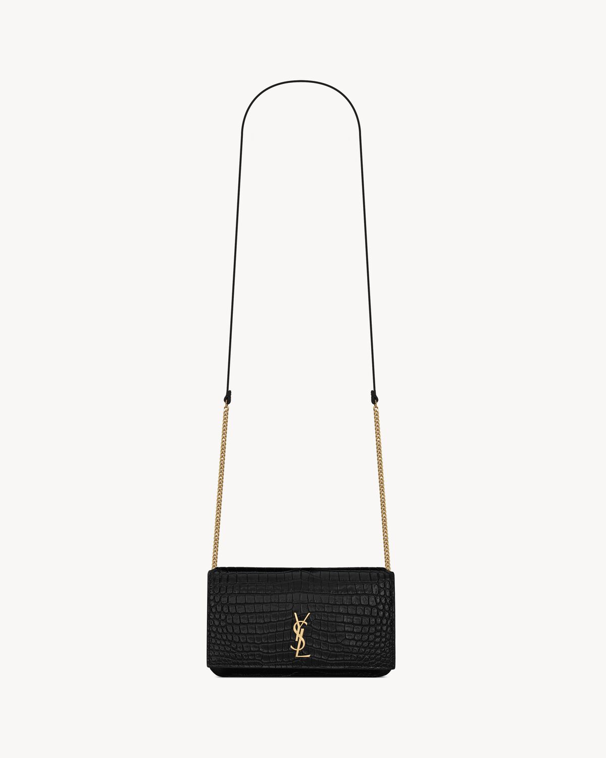 Replicate YSL Cassandre Phone Holder in Shiny Crocodile-Embossed Leather(1:1 replica)