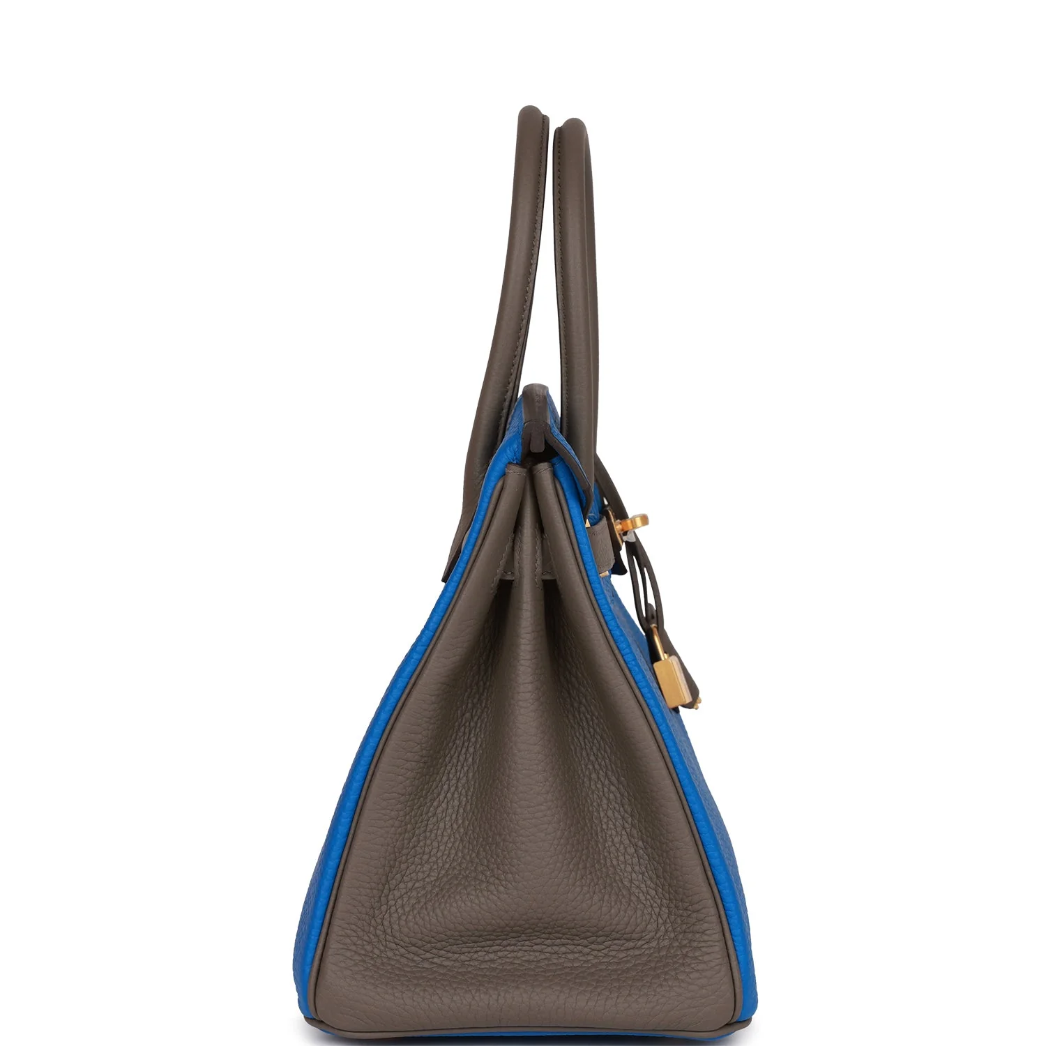 Replicate Hermes Special Order (HSS) Birkin 30 Bleu Electric and Etain Clemence Brushed Gold Hardware(1:1 replica)