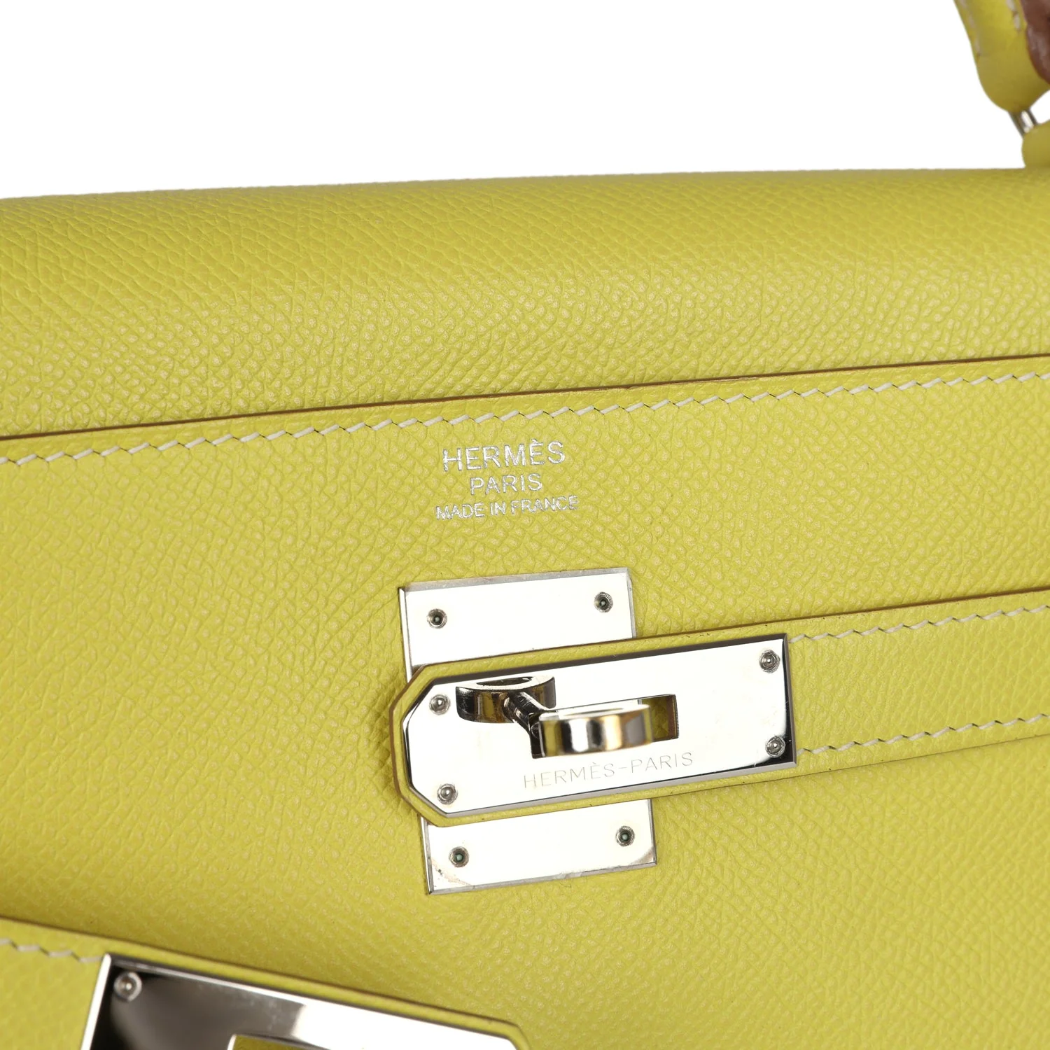 Replicate Hermes Kelly Retourne 32 Lime Candy Epsom Palladium Hardware(1:1 replica)
