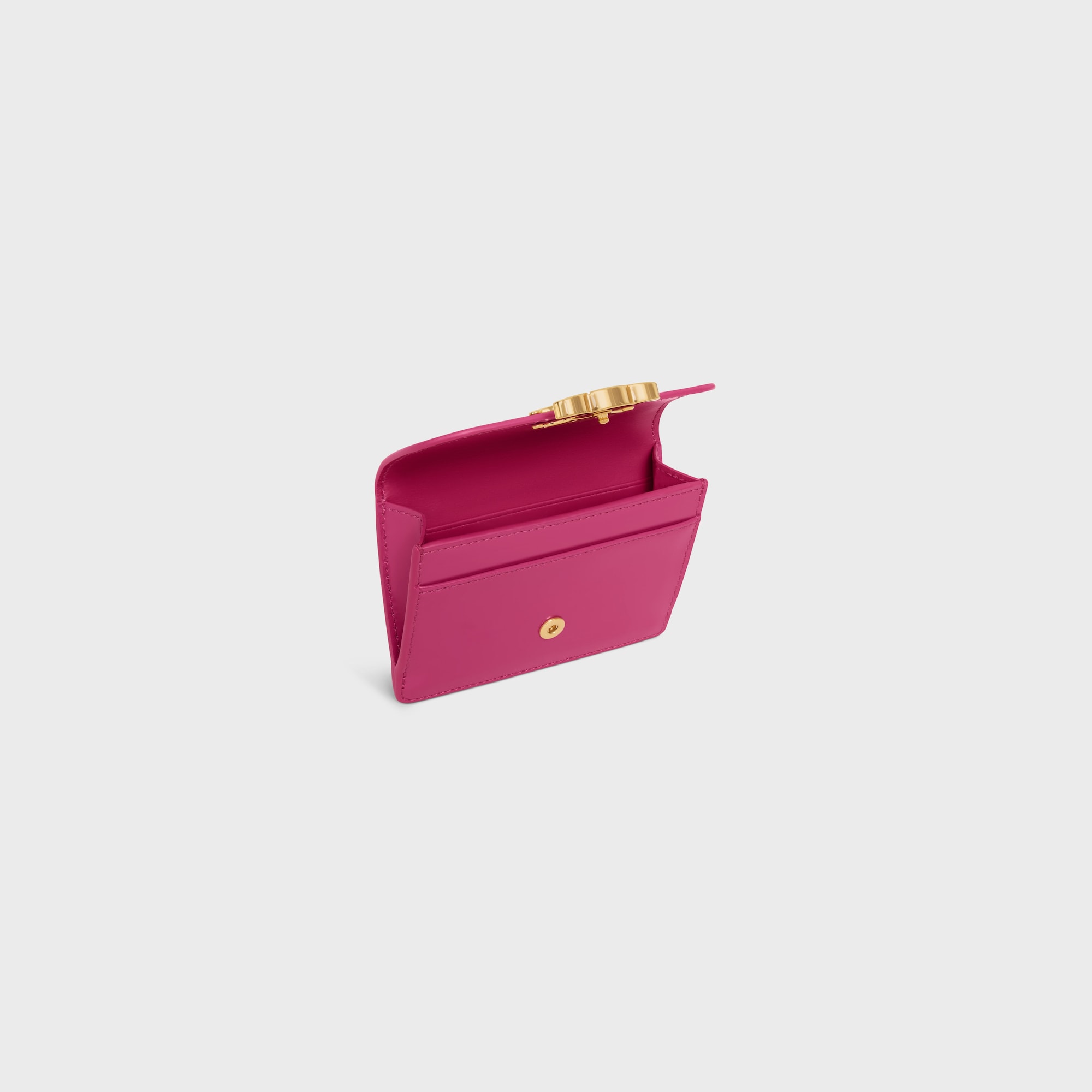 Replicate CARD HOLDER WITH FLAP TRIOMPHE IN SHINY CALFSKIN FUCHSIA(1:1 replica)