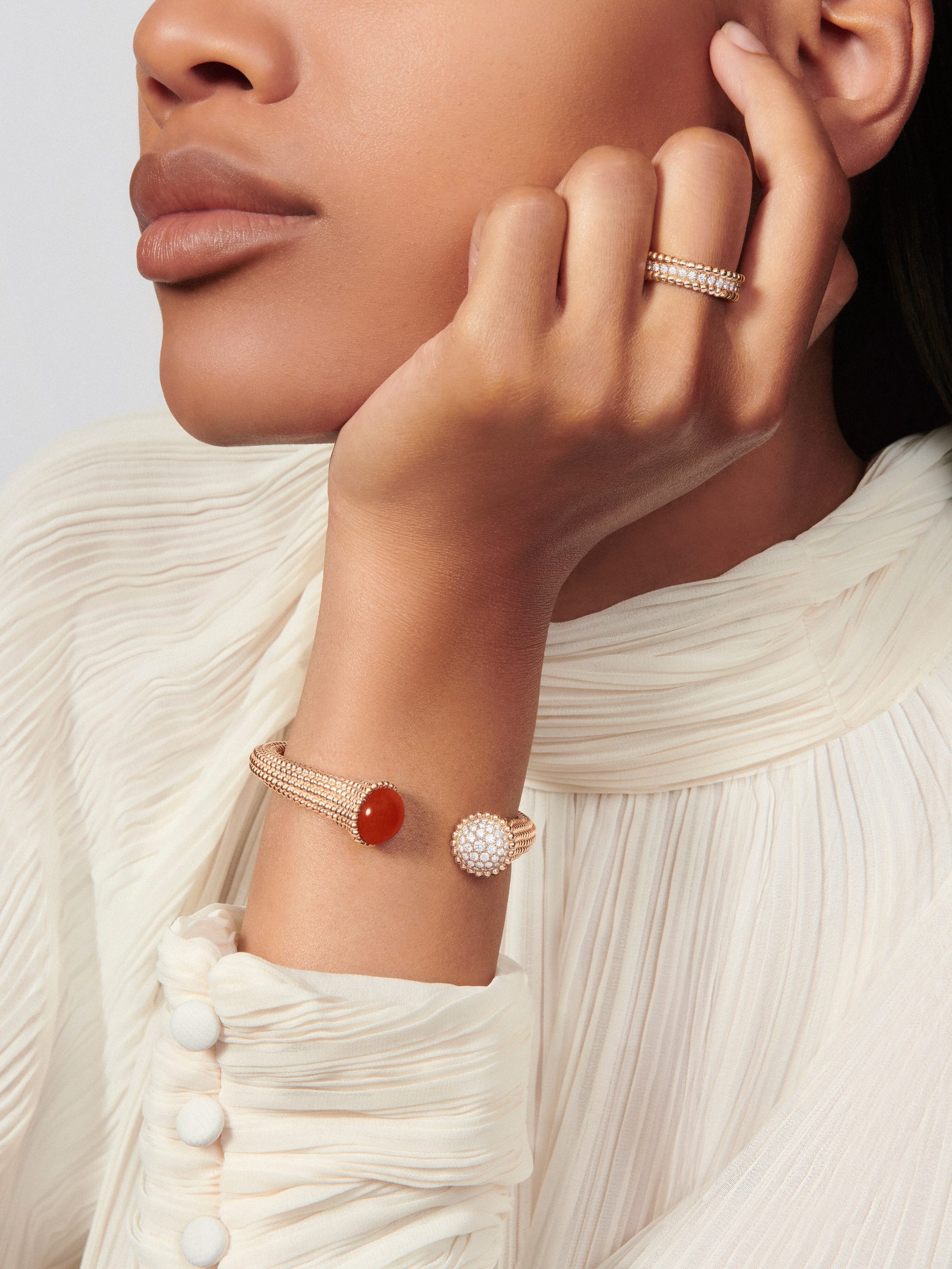 Replicate Perlée diamonds ring, 1 row(1:1 replica)