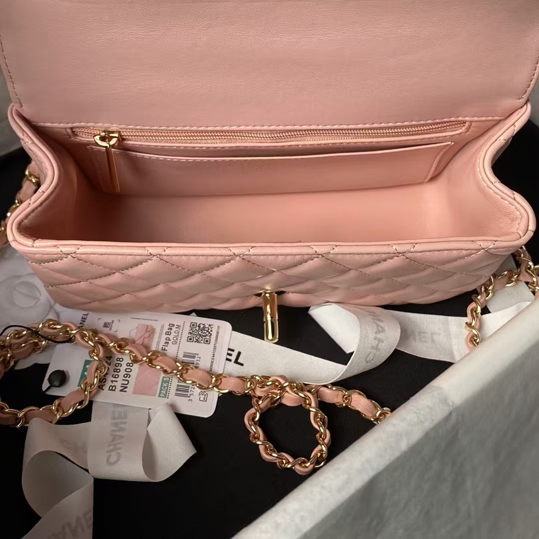 Replicate Chanel 24A AS4924 Mini Flap Bag With Top Handle Pink(1:1 replica)