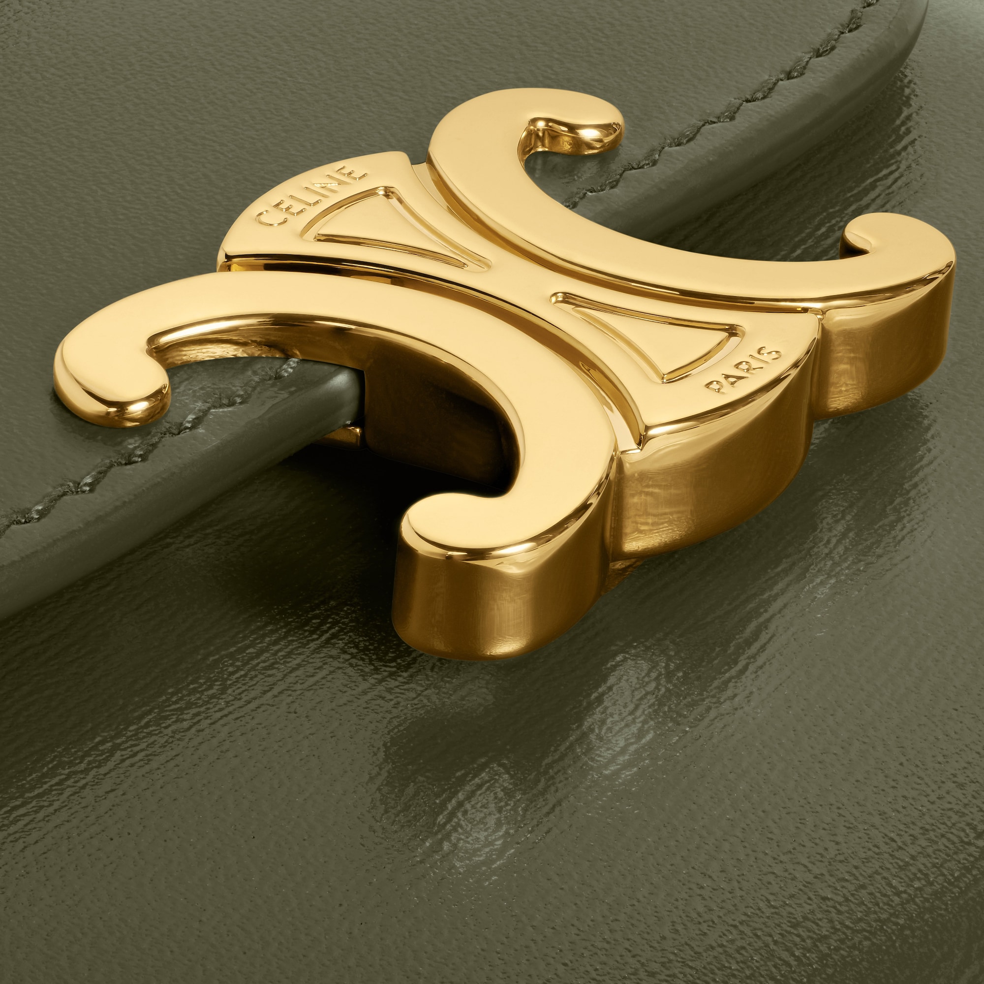 Replicate SMALL FLAP WALLER TRIOMPHE IN SHINY CALFSKIN DARK OLIVE(1:1 replica)