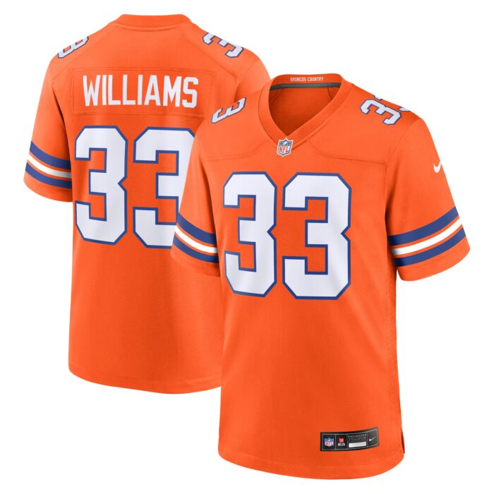 Men’s Denver Broncos Javonte Williams Nike Orange Mile High Collection 1977 Throwback Player Game Jersey