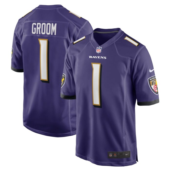 Men’s Baltimore Ravens Number 1 Groom Nike Purple Game Jersey