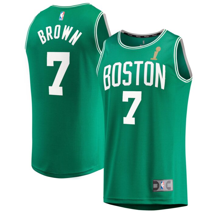 Men’s Boston Celtics Jaylen Brown Fanatics Kelly Green 2024 NBA Finals Champions Fast Break Replica Player Jersey – Icon Edition