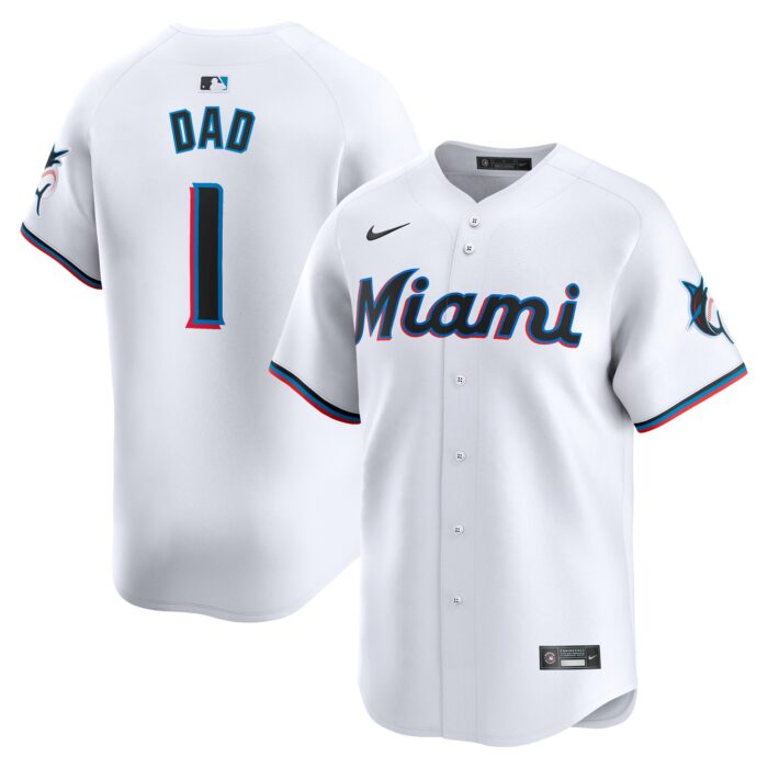 Men’s Miami Marlins Nike White #1 Dad Home Limited Jersey