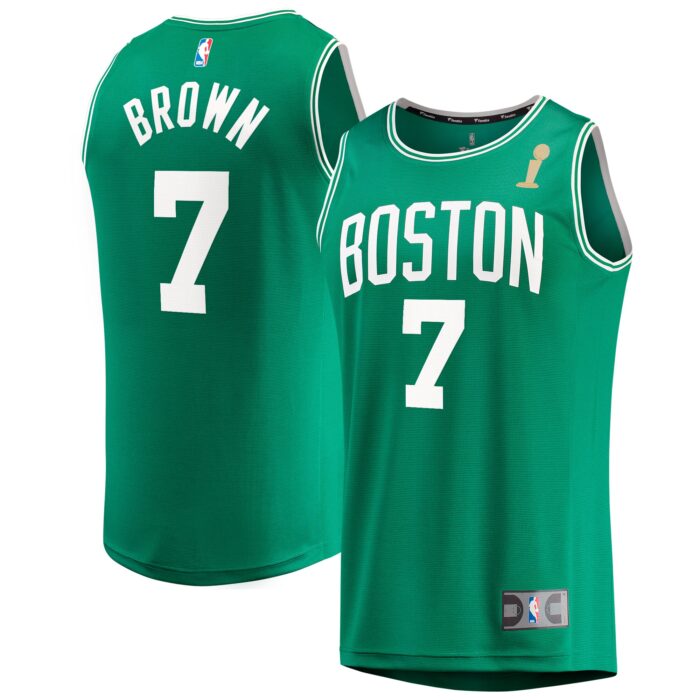 Youth Boston Celtics Jaylen Brown Fanatics Kelly Green 2024 NBA Finals Champions Fast Break Replica Player Jersey – Icon Edition