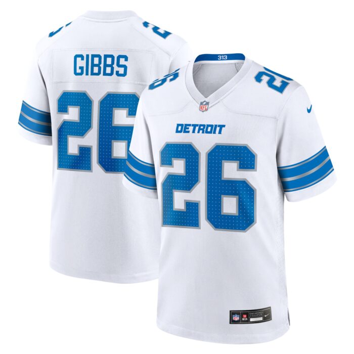 Men’s Detroit Lions Jahmyr Gibbs Nike White Game Jersey