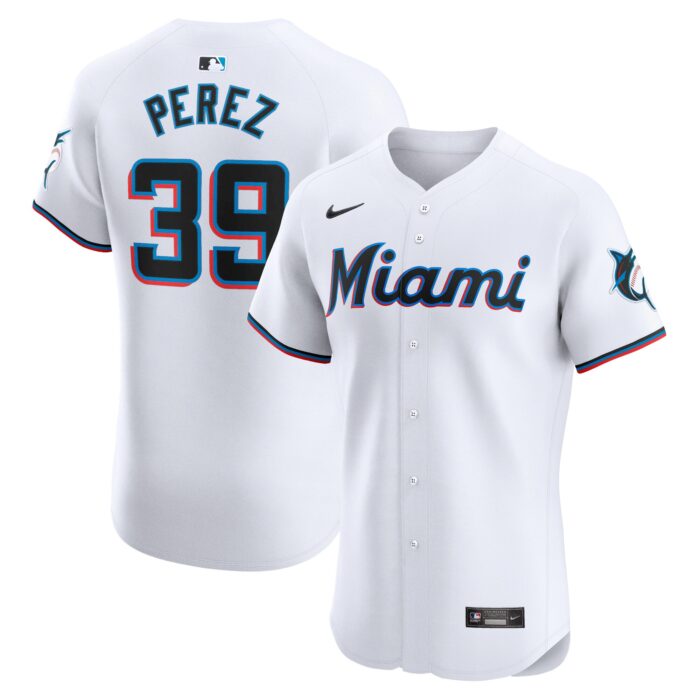 Men’s Miami Marlins Eury Perez Nike White Home Elite Player Jersey