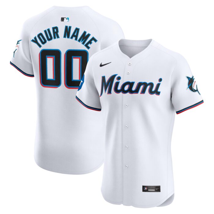 Men’s Miami Marlins Nike White Home Elite Custom Patch Jersey