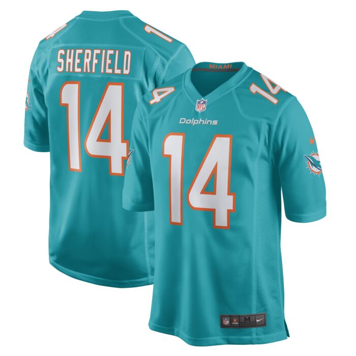 Men’s Miami Dolphins Trent Sherfield Nike Aqua Game Player Jersey