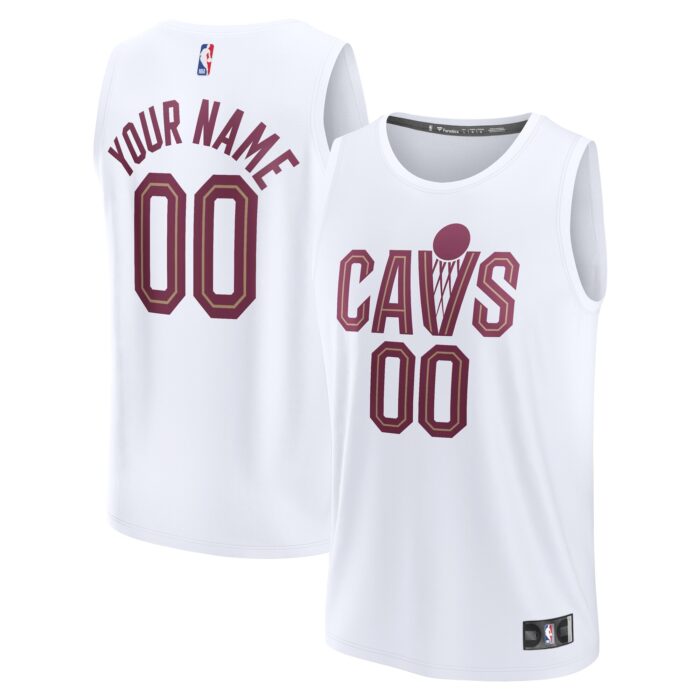 Men’s Cleveland Cavaliers Fanatics White Fast Break Custom Replica Jersey – Association Edition