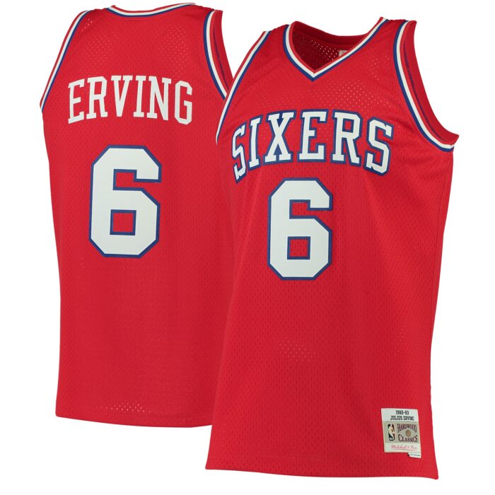 Men’s Philadelphia 76ers Julius Erving Mitchell & Ness Red Hardwood Classics Swingman Jersey