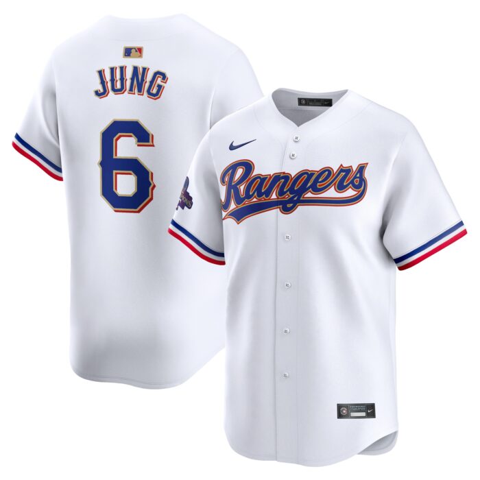 Men’s Texas Rangers Josh Jung Nike White 2024 Gold Collection Limited Player Jersey