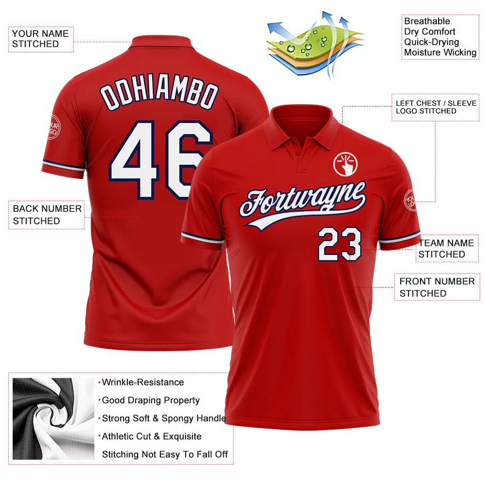 Custom Red White-Navy Performance Vapor Golf Polo Shirt