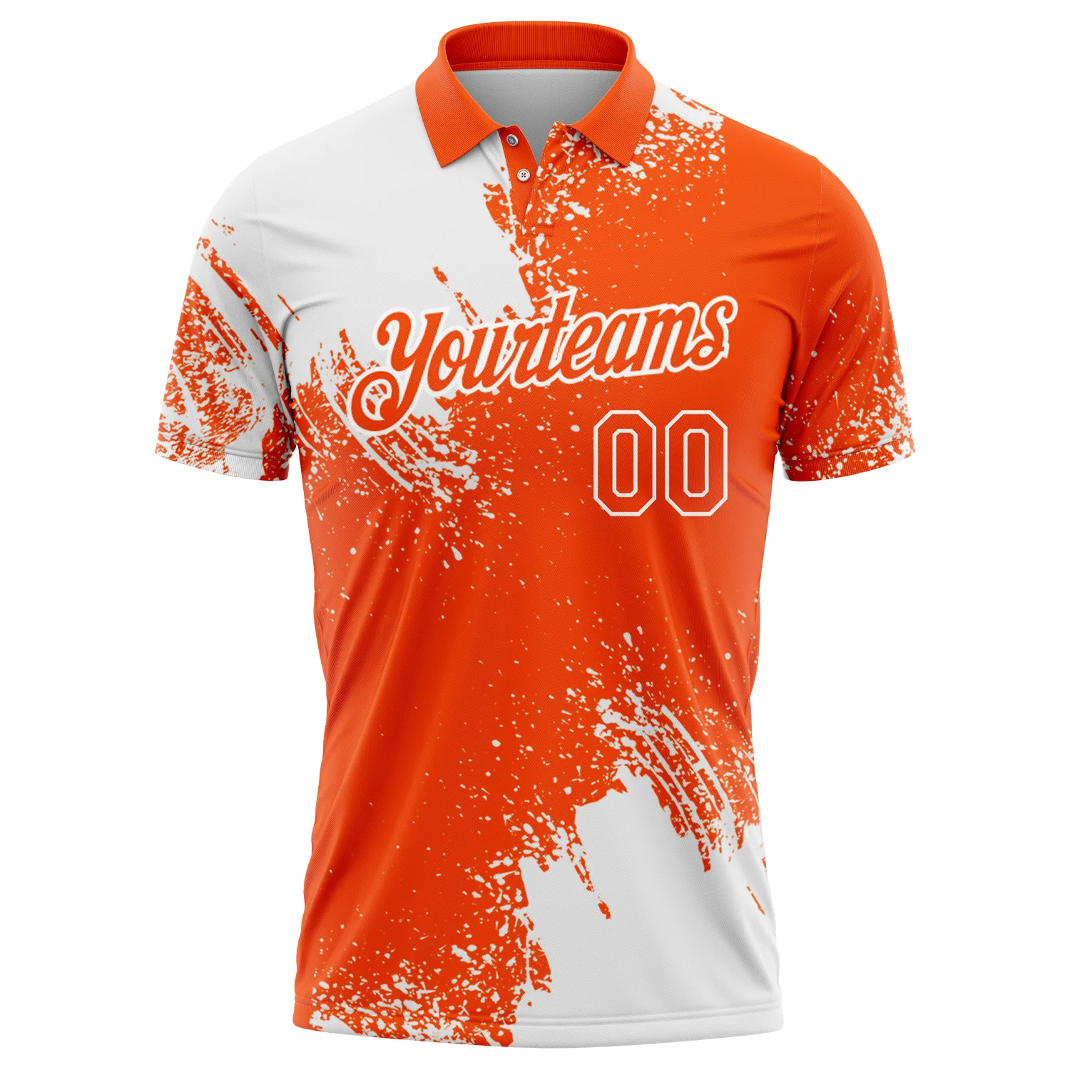 Custom White Orange 3D Pattern Design Abstract Brush Stroke Performance Polo Shirt