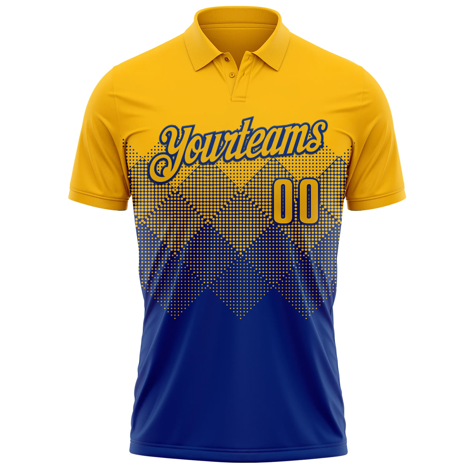 Custom Gold Royal 3D Gradient Square Shape Performance Polo Shirt