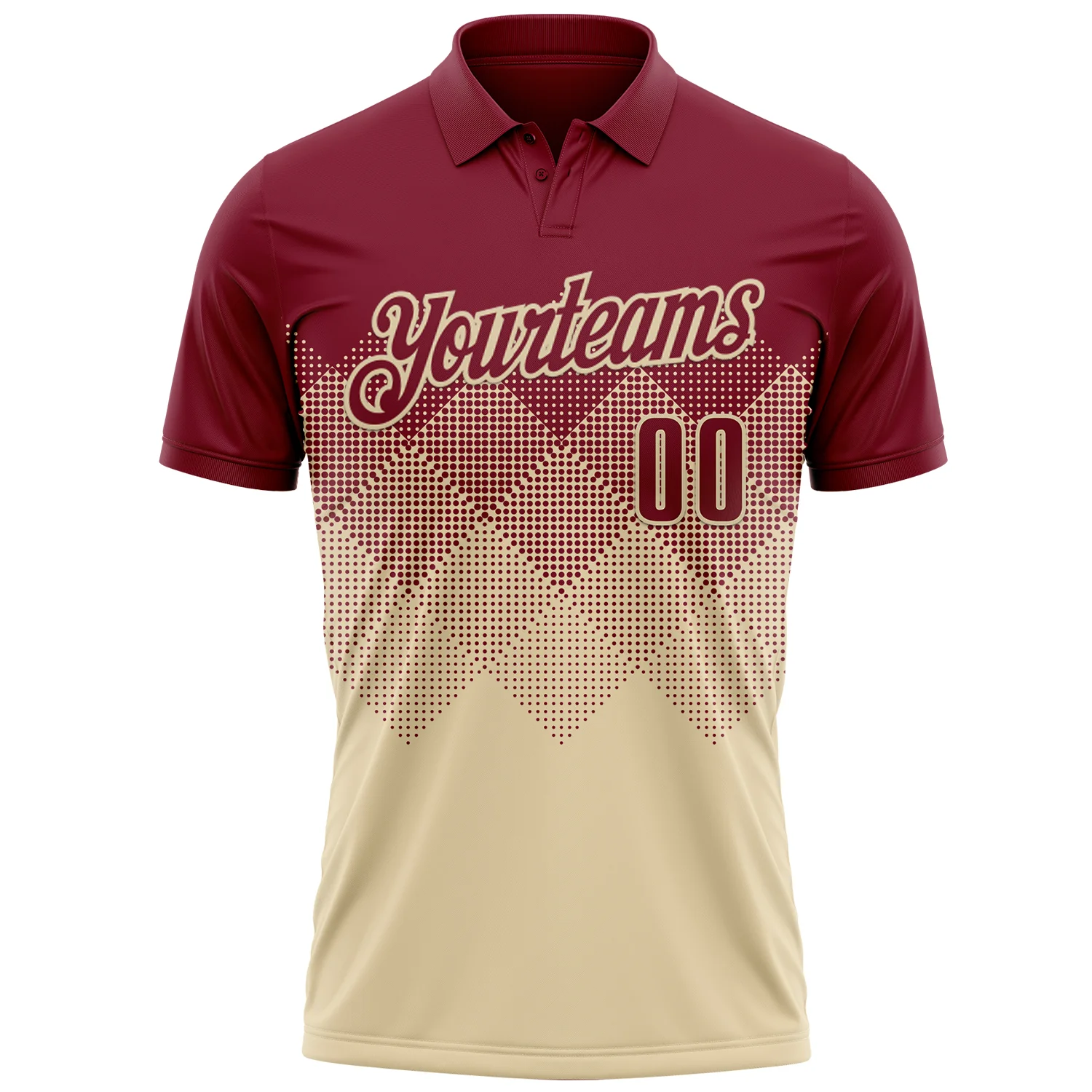 Custom Crimson Cream 3D Gradient Square Shape Performance Polo Shirt