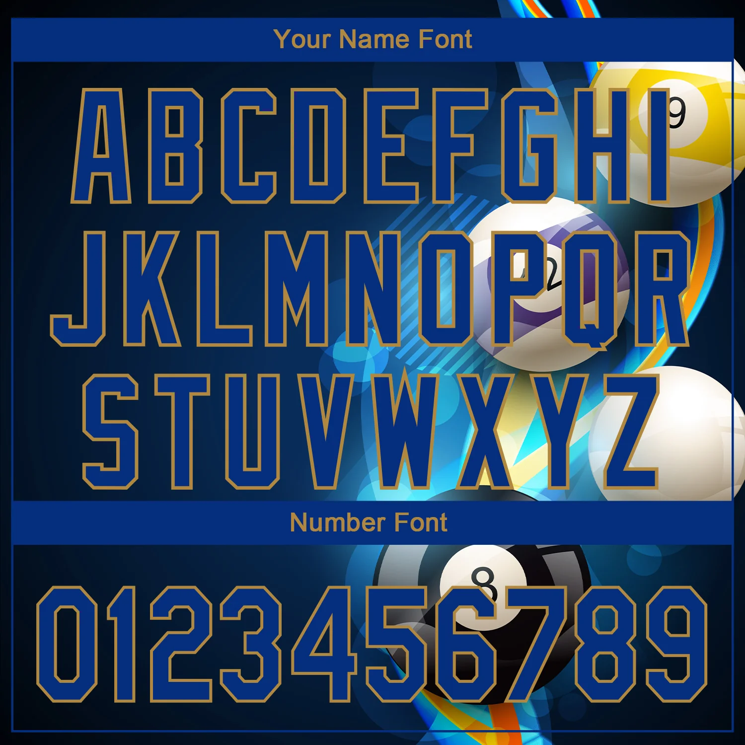 Custom Navy Royal-Old Gold 3D Pattern Design Billiards Performance Polo Shirt