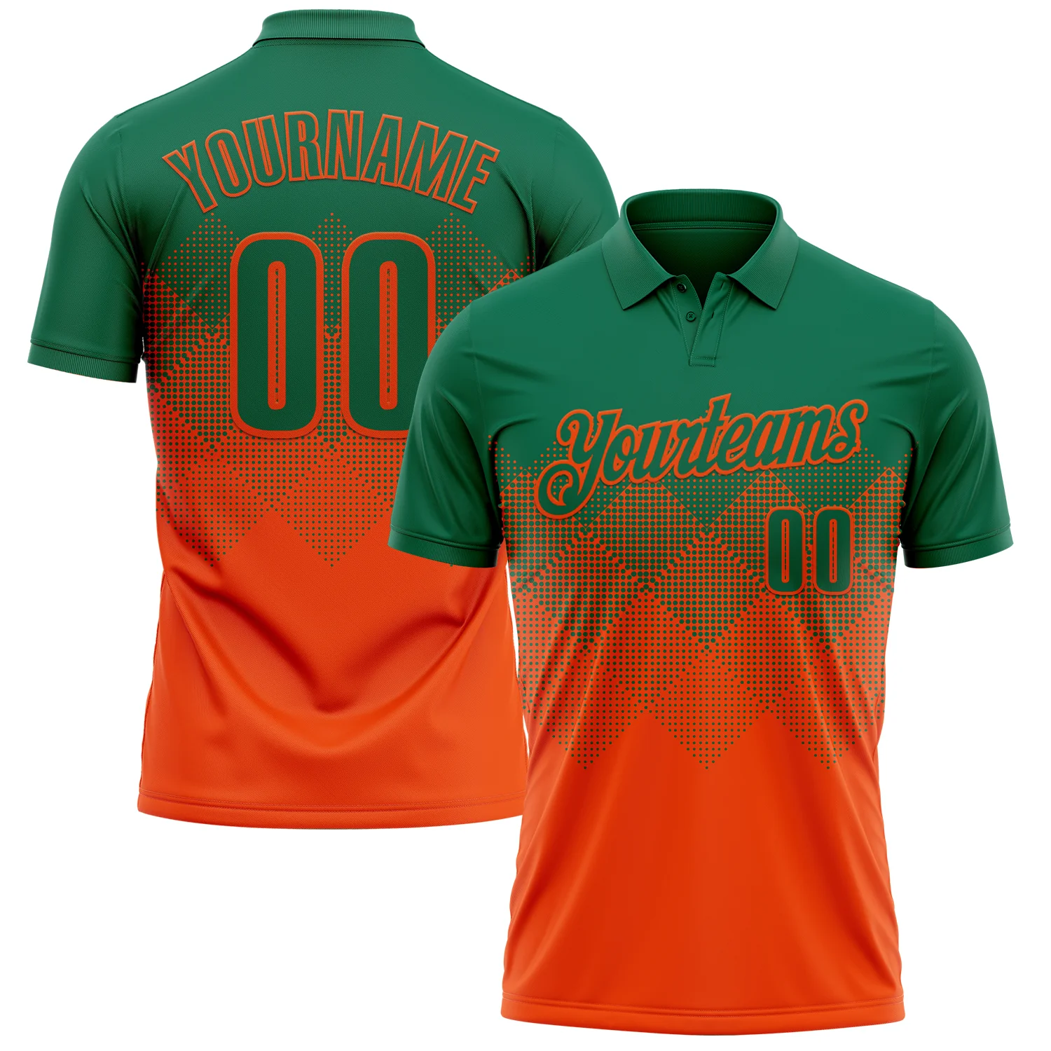 Custom Kelly Green Orange 3D Gradient Square Shape Performance Polo Shirt
