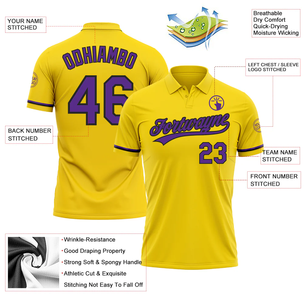 Custom Yellow Purple-Black Performance Vapor Golf Polo Shirt