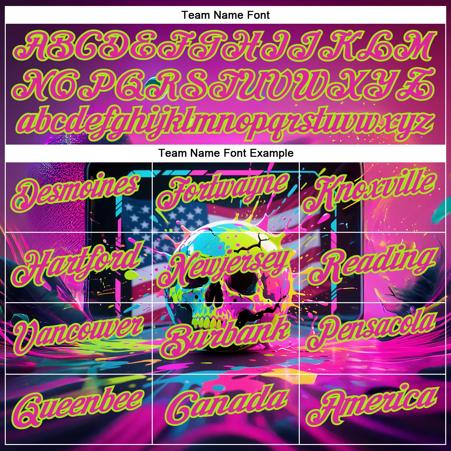 Custom Deep Pink Neon Green 3D American Flag Graffiti Splash Skull Bowling Performance Polo Shirt