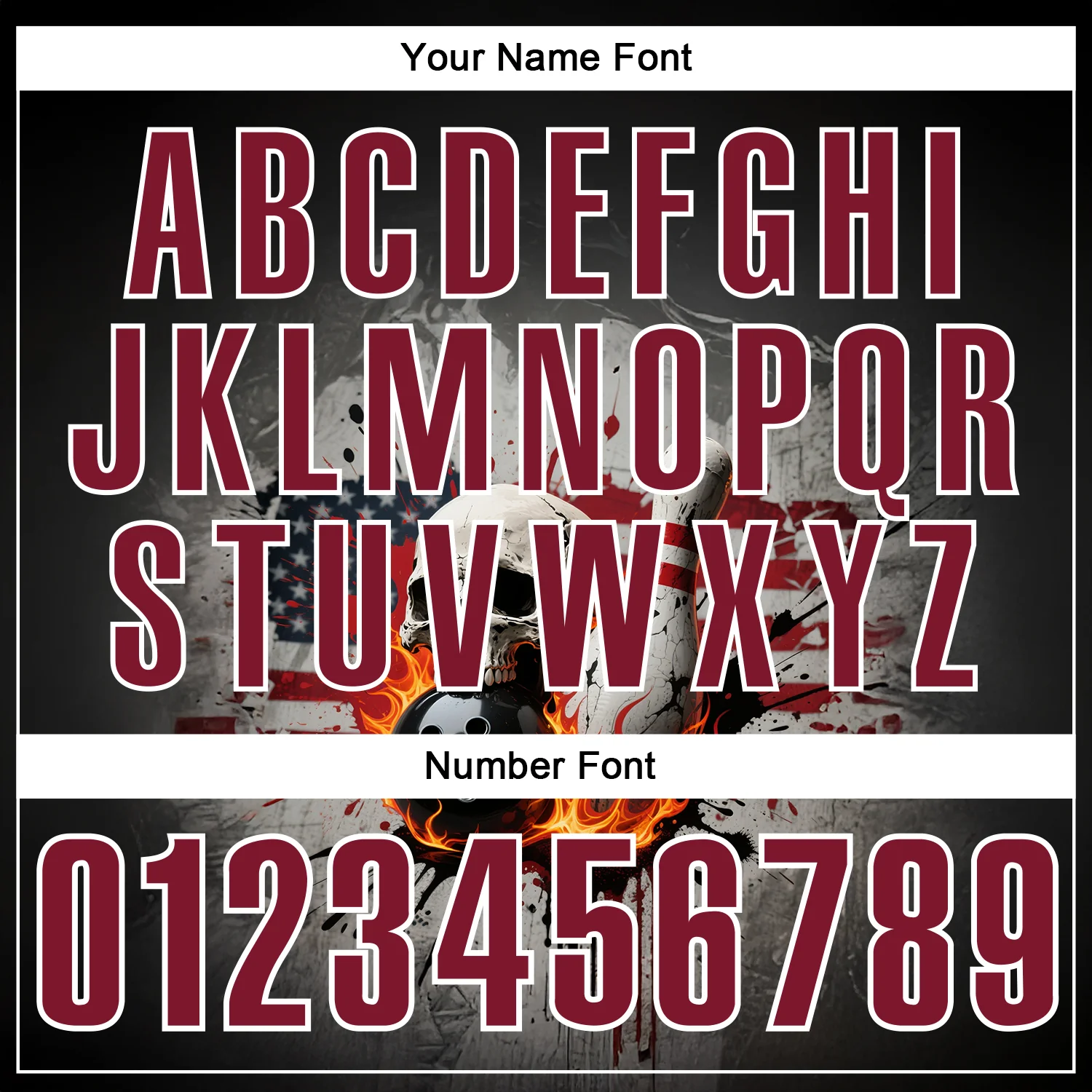 Custom Black Crimson-White 3D American Flag Splash Flame Skull Bowling Performance Polo Shirt