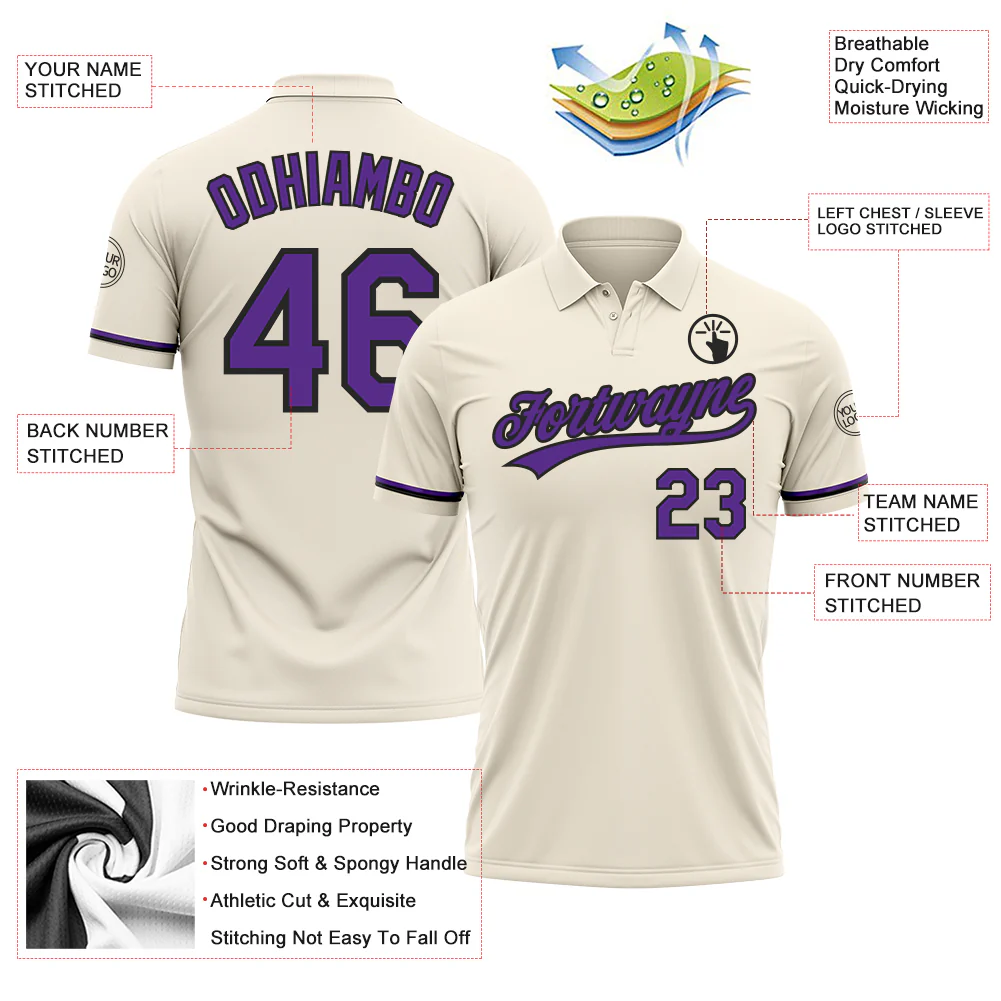 Custom Cream Purple-Black Performance Vapor Golf Polo Shirt