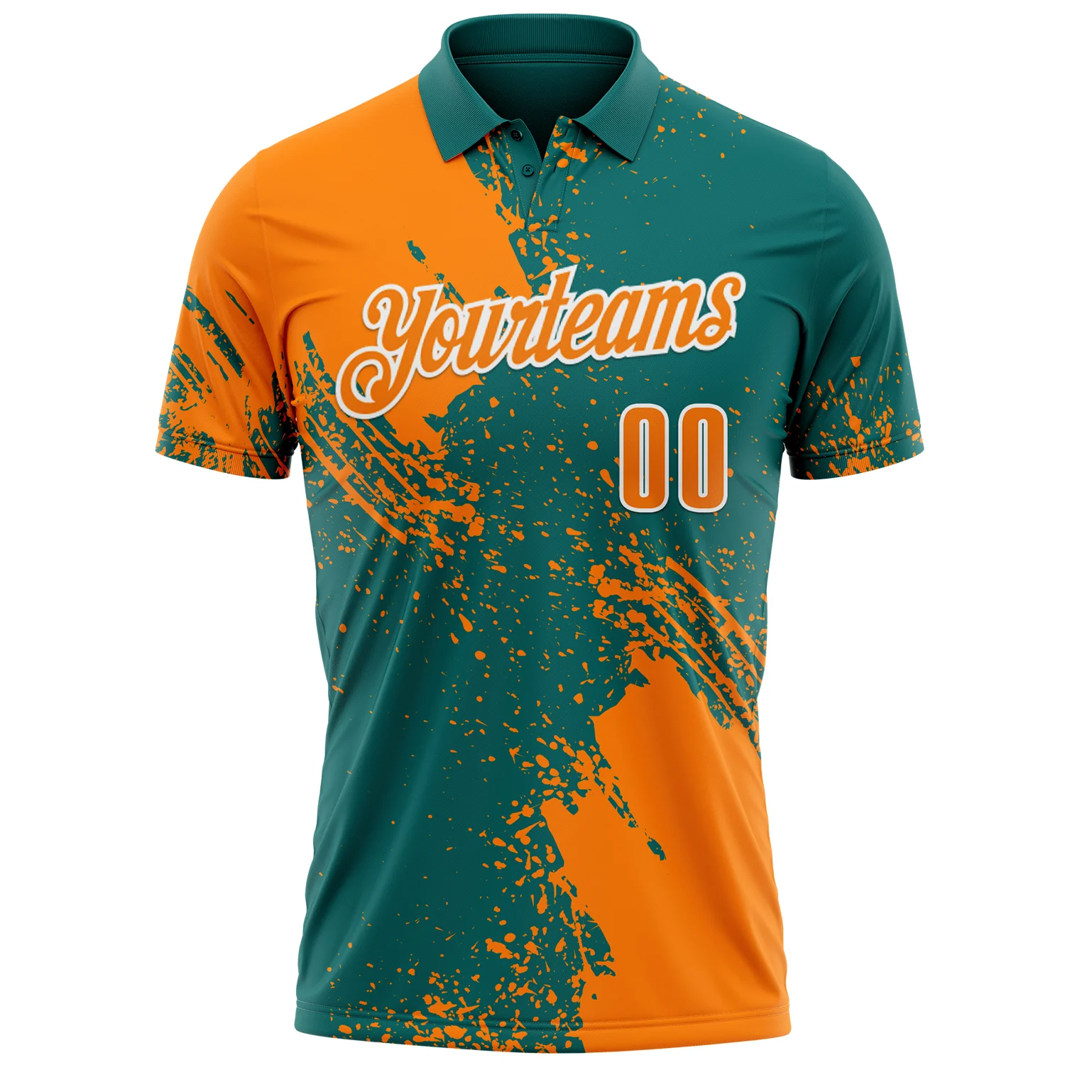 Custom Bay Orange Teal-White 3D Pattern Design Abstract Brush Stroke Performance Polo Shirt